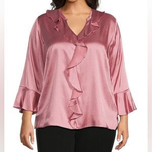 Investments Riley Top Blouse Womens Size 2X Pink Polka Dots Office Work Business